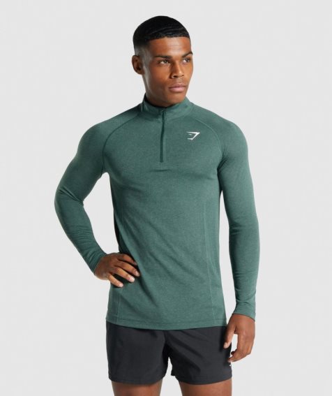 Men's Gymshark Vital Light 1/4 Zip Sweatshirts Dark Green | CA D753N1